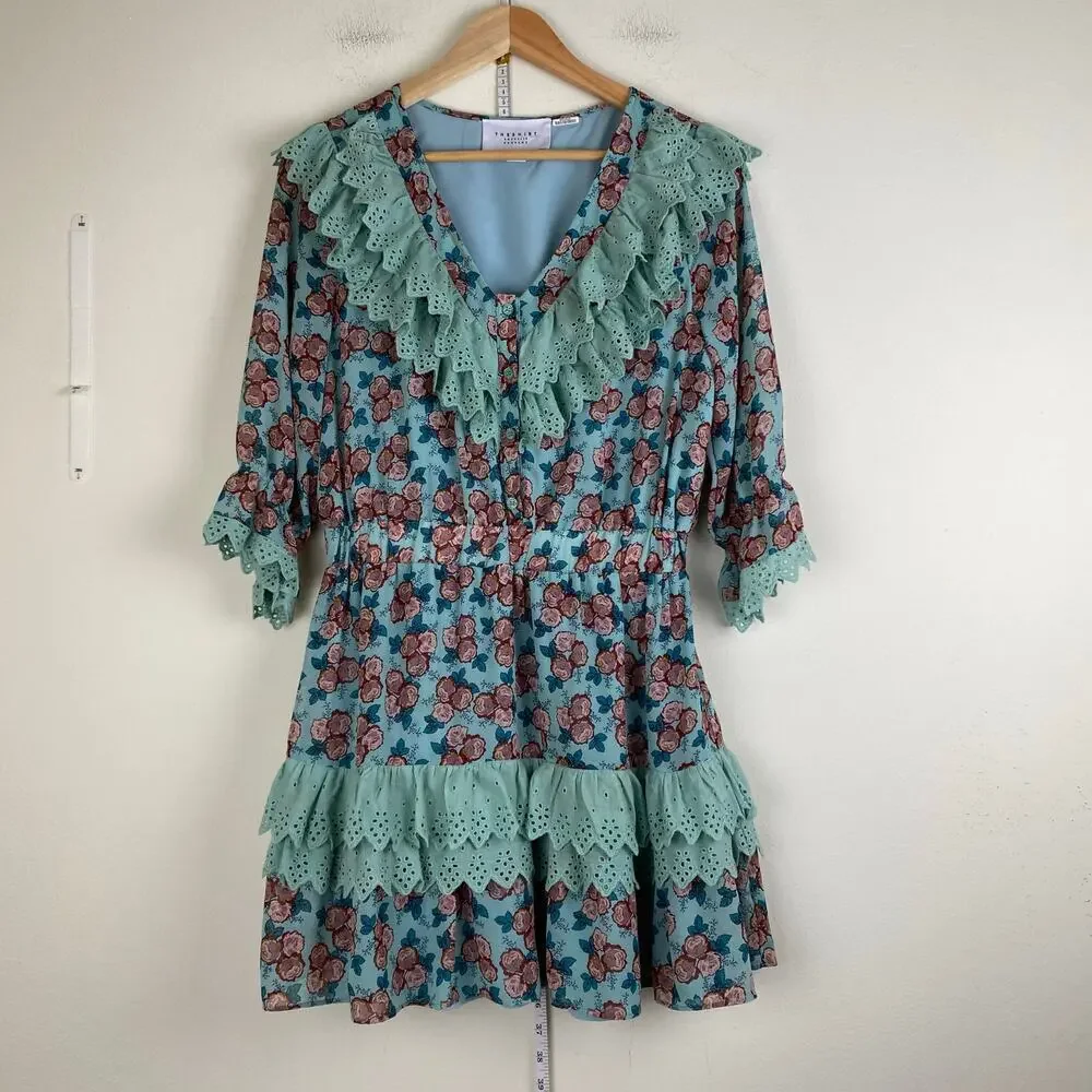 The Shirt Nicky Floral Ruffle Mini Dress Mint Eyelet Lace Medium